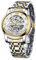 A ALPS Herren-Armbanduhr, Skelett, luxuriös, mechanisch, Edelstahl, wasserdicht, Schwarz, automatische Selbstaufzug, römische Ziffern, Diamant-Zifferblatt, selbstaufziehende, automatische Uhr