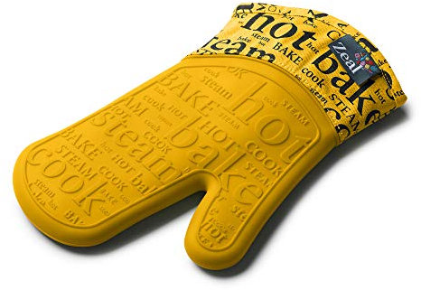 Zeal Silicone Heavy Duty Single Oven Mitt Glove Script-Mustard