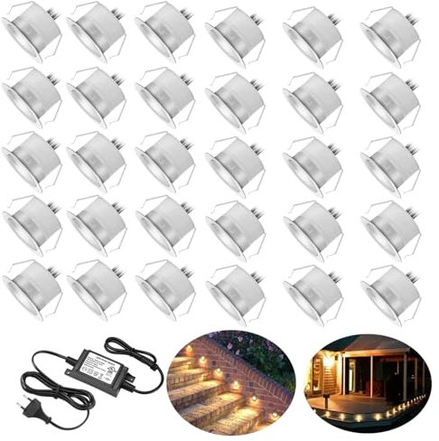 30er Set LED Terrassenbeleuchtung Einbaustrahler Bodeneinbauleuchte Bodenstrahler Aussen Ø31mm DC12V 0.6W LED Boden Licht IP67 Wasserdicht Einbauleuchten Terrasse Küche Garten Led Lampe Warmweiß