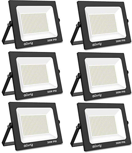 Blivrig 600W Projecteur LED Extérieur Eclairage Extérieur LED,spot led exterieur IP66 Imperméable, pour terrains de jeux, stades, usines, Parking, garage, jardin (Blanc froid, 300W*6PCS)