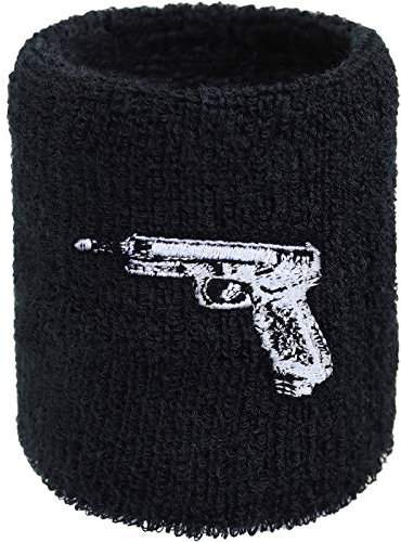 ZOCKER Schweissband Pistole Stickerei Gangster Gaming Schweißband Bestickt & Absorbierendes Frottee Though Life Black Heavy Metal Wristband Festival Gamer Geschenk Schweiß-Armband