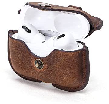Hiram Crazy Horse Leder-Kopfhörerhülle kompatibel mit AirPods Pro, strapazierfähiges und weiches Leder, Reise-Etui mit Schlüsselanhänger