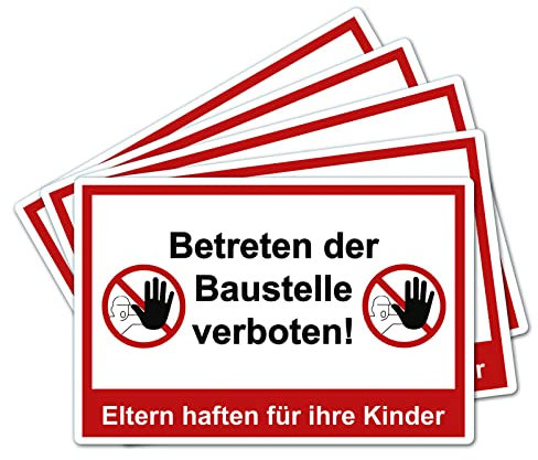 5 Stück XXL Betreten der Baustelle verboten Schild 40 x 30 cm Eltern haften für ihre Kinder ! aus stabiler PVC Hartschaumplatte 5 mm mit UV-Schutz von STROBO