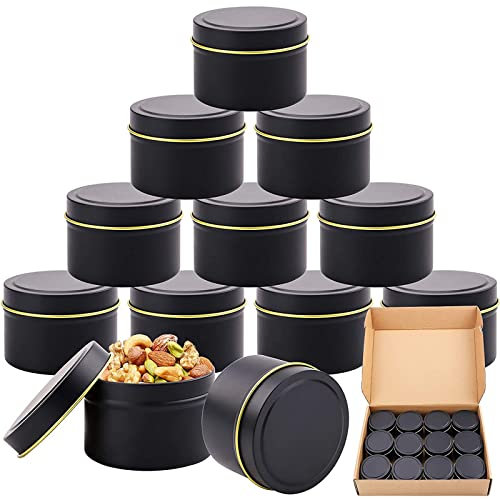 Contenitori Vuoti per Candele, 12 Pezzi Candela in Latta, Lattina Alluminio, Barattoli per Candele per La Fabbricazione di Candele, per Lozione Crema Maschera Mini Candela(Nero)
