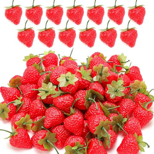 Meiwlong 30 PCS Künstliche Erdbeere Simulation Erdbeeren Gefälscht Lebensecht Rot Requisiten Dekoration Faux Kunststoff Erdbeere Klein Früchte Party Urlaub Fest Haushalt Küche