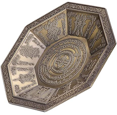 MOUMOUTEN Feuer Brennschale Verhei ungsvolle Symbole Schale Dreieckige Feste Bodenschale Achteckige Brennschale die Herstellung von Buddha-Opfergaben wie Rauchopfern(Cyan)