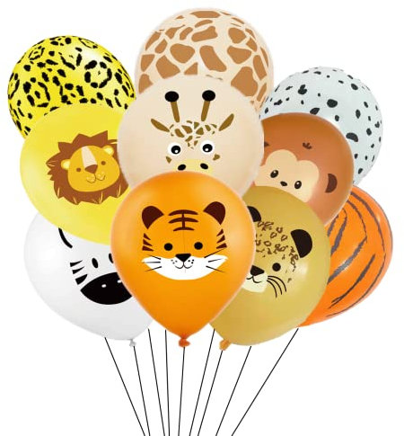 i-QiQi Jungle Safari Animals Balloons - 10 pcs 12 Inch Latex Animal Balloons for Jungle Safari Animals Theme Birthday Party Decorations.