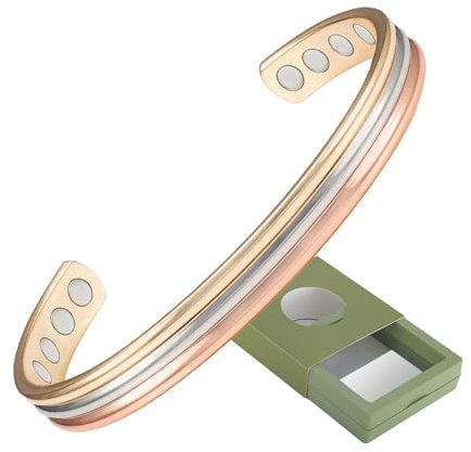 YINOX Magnetisches Armband aus reinem Kupfer, 3500 Gauss magnetischer Damenschmuck, dreifarbiger verstellbarer Damenschmuck (6,5 Zoll)
