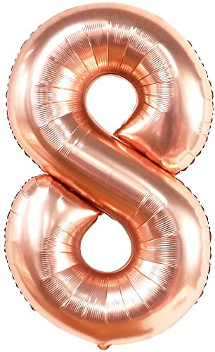KatchOn, Roségoldene 8-Ballonzahl – 40 Zoll | Mylar Acht Ballon | 8 Roségold-Luftballons für Dekorationen zum 8. Geburtstag für Mädchen | Roségoldener 8-Jahre-Jubiläumsballon | Partyzubehör zum 8. G