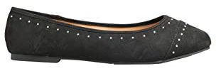 Yours Curve Plus Size - Slip On Ballet Flat Round Toe Ballerina Pumps Lightweight Diamante in Wide E Fit & Extra Wide Eee Fit - Women's Black 6EEE