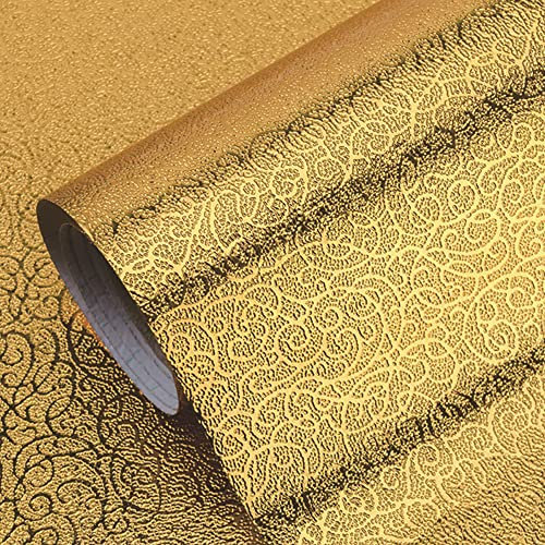 Yitexin Küche küchenfolie selbstklebend, 15,7'' x 196,8'' Alufolie küchenrückwand folie, Selbstklebend spritzschutz küchenwand für Arbeitsplatten-Schubladeneinlagen, goldfarben