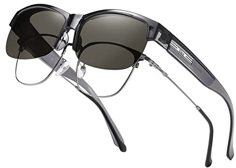 DUCO Herren und Damen Sonnenbrillen Polarisiert Unisex Brille Überbrille für Brillenträger Fit over Polbrille 8960 (Grau Rahmen Grau Linse)