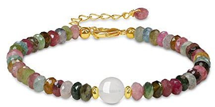 COAI Geschenkideen Damen Glücksarmband aus Facettiertem Mehrfarbigen Turmalin und Mondstein Strangarmband