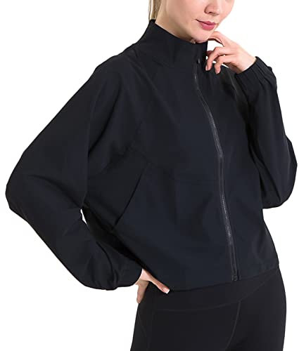 SEAUR - Workout Jackets for Women Active Jackets Track Zip Up Cropped Jackets Athletic Running Yoga Gym Shirts Lightweight Long Sleeve Sports Coat - Black