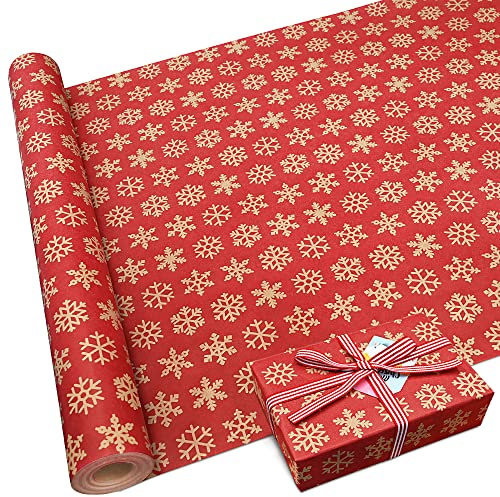 DOJoykey Papier d'emballage de Noël, 16 m x 43 cm, grand rouleau de papier kraft recyclable, papier d'emballage épais pour cadeaux de Noël, décoration de fête