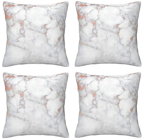 White Marble Rose Gold Throw Pillow Cases 4 Pack Square Pillowcases Super Soft Pillow Protectors With Zipper For Couch Livingroom Sofa Bed Office Car,30x30 Cm
