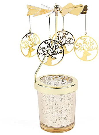 Elch Teelicht Karussell Windlicht Glas Teelichthalter Gold Teelichtglas Rotierender Kerzenhalter Eisen Metall Kerzenständer für Valentinstag Deko Geschenk Hochzeit Dekoration Wohnzimmer Tischdeko