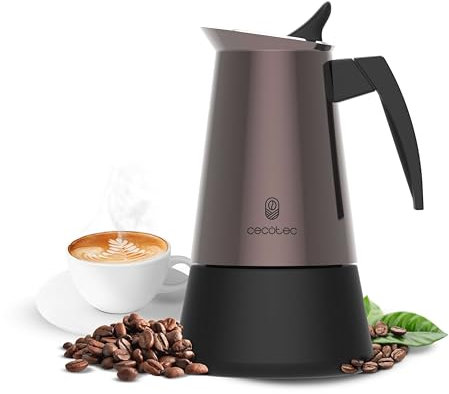 Cecotec Cafetera Italiana Piccolina 900 Bronze, Capacidad 450 ml, 10 tazas de café, Filtro interior Acero inoxidable, Apto para todas superficies, Mango ergonómico y termoresistente, Válvula seguridad