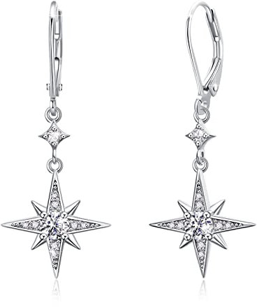 Stern Ohrringe 925 Sterling Silber Tropfen Ohrringe Achtzackiger Stern Hänge Ohrringe Zirkonia Schmuck für Mädchen Mutter Damen Geschenk zum Valentinstag
