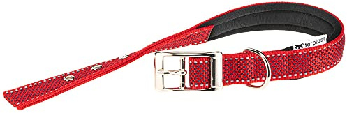 Collare per Cani Riflettente Imbottito DAYTONA DELUXE C25/45, Regolabile, Fibbia in Metallo, Rosso-Nero