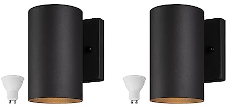mirrea 7 Modern Outdoor Porch Wall Light with 5W LED GU10 Replaceable Bulbs in Matte Black Aluminum Cylinder Downlight Outside Sconce Pack of 2
