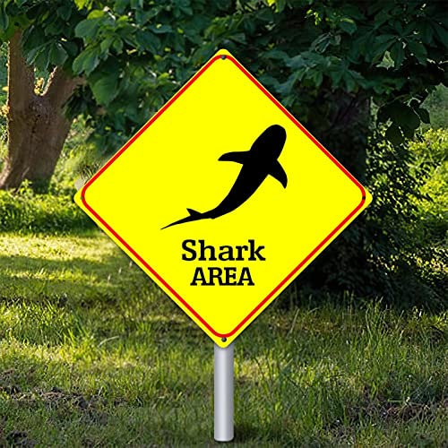 Yelolyio Shark Area Wandkunst Dekor Metallschild Warnschild Vorsicht Hai Retro Vintage Blechschild Lustige Aluminiumschilder 25,4 x 25,4 cm Geschenkschild für Garten Straße