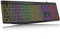 Computer Keyboard Wired,7-Color Rainbow LED Backlit, Quiet Light Up Keyboard with Multimedia Keys,Low Profile Chiclet Keys,Large Number Pad,Spill-Resistant, Anti-Wear Letters for Windows Mac PC Laptop