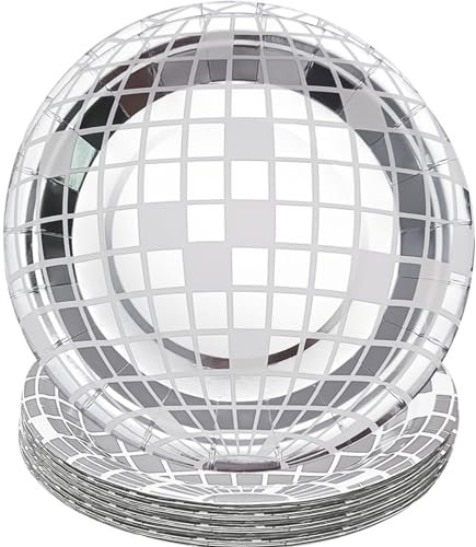 EaciTown Disco-Teller, Discokugel-Pappteller, 70er-Jahre, Disco-Partyzubehör, Junggesellinnenabschied, Dekoration, 17,8 cm, Spiegeloberfläche, 24 Stück