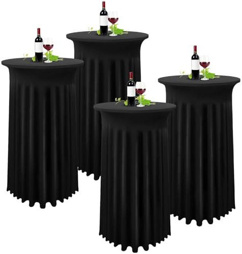 YMHPRIDE 4 Packungen Schwarz Cocktail Spandex Stretch Tischdecke mit Rock, 80×110cm Runde Verbessertes Modell Cocktailtischrock Tailliertes High Top Stehtisch Husse für Party Hochzeit Banketttisch