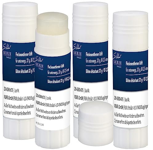 Sichler Haushaltsgeräte Fleckenstift: 4er-Set Fleckenentferner-Stifte für unterwegs, je 22 g, Ø 2,5 cm (Fleckentferner, Fleckenstift-Reiniger, Schmutzradierer)