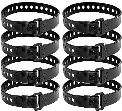 QWORK® 8er Pack Gummi Zurrgurte mit Eisen-Schnalle - 45 x 2,5 cm - Vielseitige Spannband Zum Sichern, Befestigen und Bündeln (Schwarz)