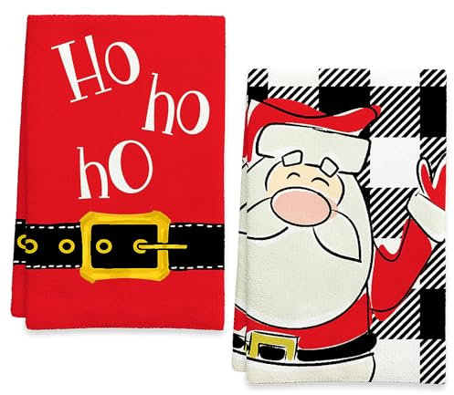 Ohok Juego de 2 toallas de cocina de Navidad de 45 x 65 cm, para decoración de moda, diseño de Papá Noel, paños de microfibra suaves para baño, cocina, decoración navideña (juego V)
