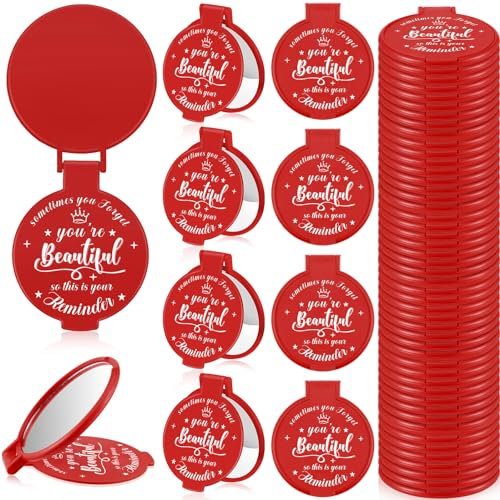 Gulfmew 36 specchi compatti ispiratori da 7,5 cm, per feste, piccoli specchi, mini regali per donne, adulti, colleghi, festa della mamma, insegnanti, lauree, amici (rosso)