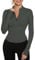 IECCP T-shirt de sport à manches longues respirant pour femme avec demi-fermeture zippée et trous pour les pouces, pour fitness, entraînement, yoga, course à pied, B-gris foncé., S