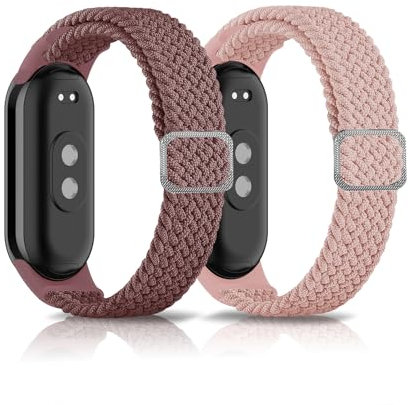 KoGiio Bracelet pour Xiaomi Smart Band 10/9 / 8 /Xiaomi Mi Band 10/9 / 8, [2 Pièces] Tressé Magnétique Sangle Bracelets de Remplacement -Violet foncé & Rose