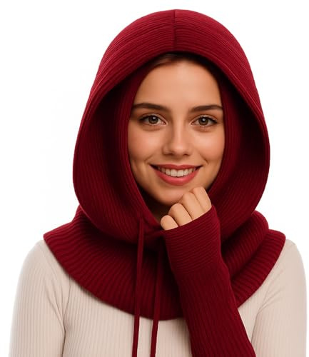 HEYANN Mütze Damen Winter,Balaclava Hut Kapuzen-Schal Sturmhaube Winter Kaschmir Strickmütze Mütze Skimaske Skimütze Outdoor Winddichter Hut Frauen Sturmhaube Kapuze Hut
