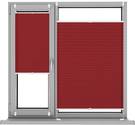 Plissee ohne Bohren, 75 x 90 cm Sicht- und Sonnenschutz, Klemmfix Plissee Ohne Bohren inkl. Plissee Klebeplatte 4 Stück, für Fenster & Balkontür, Rot