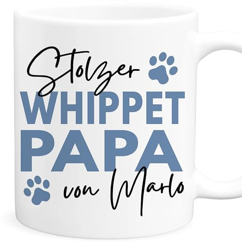 Whippet Tasse Hund personalisiert Tasse mit Namen Hundepapa Geschenk Hundebesitzer Hunde Hundetasse Kaffeetasse aus Keramik 330 ml