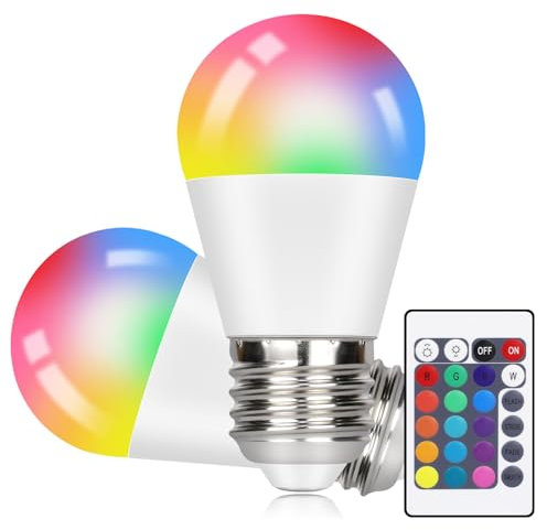 Kowanie LED Bombilla con mando a distancia E27 RGB Lámpara - 2-Pack LED Lámpara de Cambio de Color Regulable 4W Bombilla de Color Blanco Cálido 3000K Bombilla Edison de Colores para Fiesta Bar KTV Dec
