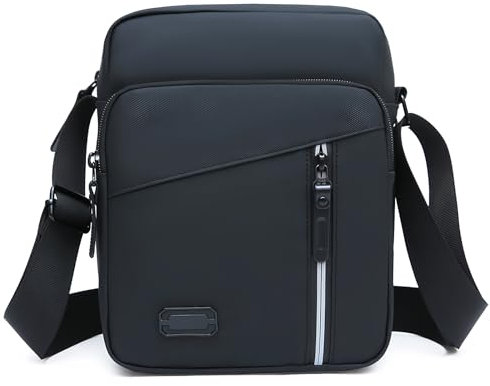 Sac Dos Fangehong, Impermeable Sac de Messagerie Homme, Reglable Sacoche en Cuir Oxford pour Porte-monnaie et Telephone (Noir)