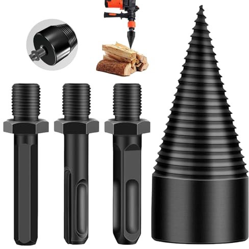 Roinaid Foret de 42 mm avec 3 poignées de perçage (carré/hexagonal/rond), kit de fendeur de bûches Easy-Split, perceuse, foret fendeur conique