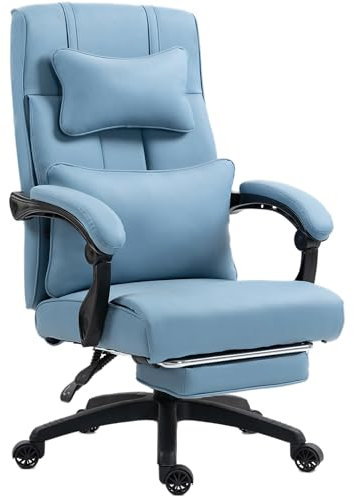 Dowinx Chefsessel Bürostuhl Ergonomisch mit Fußstütze, Verstellbare Lendenwirbel und Kopfstützen, Ergonomischer Bürostuhl, Drehstuhl Computerstuhl mit Hoher Rückenlehne, Bürostuhl 150 KG (Blau)
