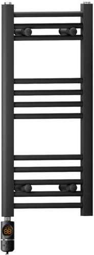 400mm Wide Matt Black Electric Bathroom Towel Rail Radiator Heater With AF Thermostatic Electric Element UK Pre-Filled (400 x 700 mm)