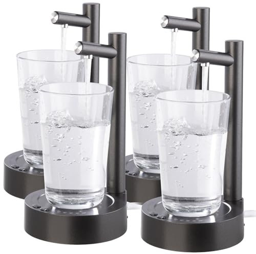 Rosenstein & Söhne kalt-Wasserspender: 4er Set Akku-Trinkw.-Pumpe m Edelstahl-Auslass u Becherablage, schwarz (USB-Wasserspender, Wasserkanister-Pumpe)