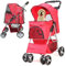 JupiterJX Dog Stroller with Rain Cover, Pet Pram for Small Medium Dogs, Dog Buggy with Storage Basket Cup Holder, Cats Dogs Pushchair, Foldable Pet Pram for Cats Puppies Dogs (Red with Rain Cover)
