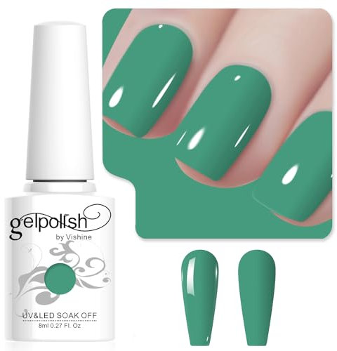 Vishine Sage Green Gel Nail Polish, 8ml Sage Green Color, High Gloss Soak Off U V Gel Nail Polish for French Nail Manicure Salon DIY L237