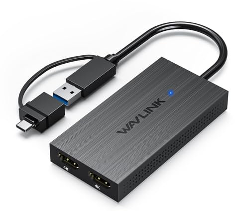 WAVLINK USB 3.0/C Displaylink Adapter Dual HDMI 4K 60Hz für Doppelmonitore, USB-A/C zu HDMI 4K Ausgang für Apple Mac M1/M2/M3 oder Windows 10/11