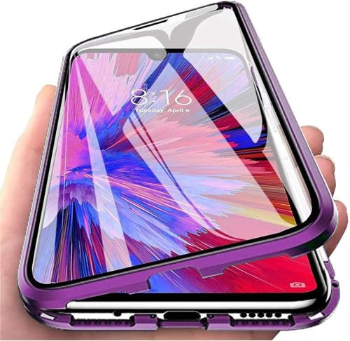 ZQYFCDZ Hülle für Samsung Galaxy A55, Metallrahmen, Lila | Magnetische Handyhülle, Zweiseitiges Hartglas, Metallrahmen, integrierte Magnete, Ultra Dünn 360 Grad Schutzhülle