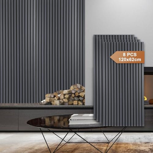 Fiqops 8X Akustikpaneele Holz 120x60cm Wandpaneele aus Holzfunier und Filz,Holzpaneele Grau,Wandverkleidung holz für Studio und Zuhause Innenwanddekoration – Großflächige Abdeckung
