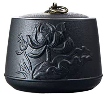 Vorratsdosen mit Deckel Teedose aus Porzellan for losen Tee, matte Keramik-Teedose mit versiegeltem Deckel, geprägte Lotusblätter und -blumen, 830 ml Tee Kaffee Süßigkeiten Behälter(Schwarz)